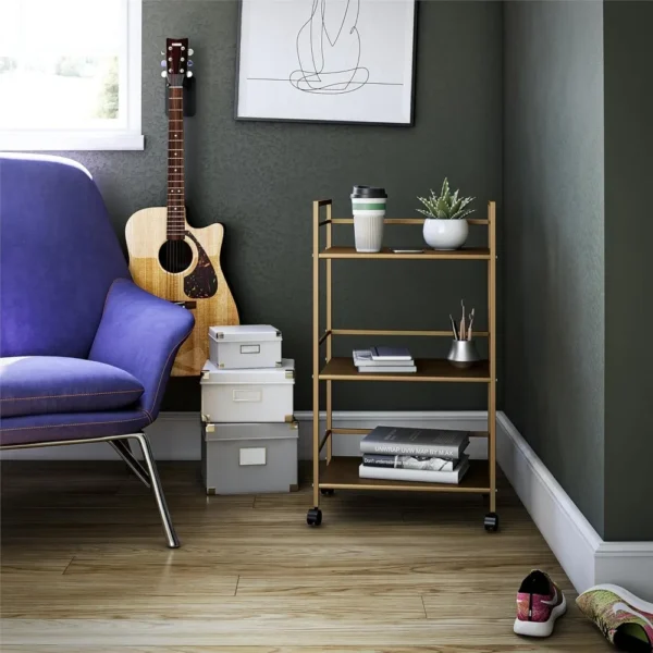 Small Bar Cart for the Home, 3 Tier Rolling Cart With Wheels, Kitchen Cart with Storage for Beverages and Wine, Gold - Image 2