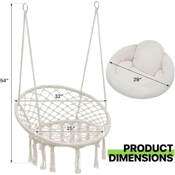 Hanging Hammock Chair with Cozy Full Cushion, Outdside Macrame Swing Chair with 350 Lbs Capacity, Ideal Accent Furniture - Image 3