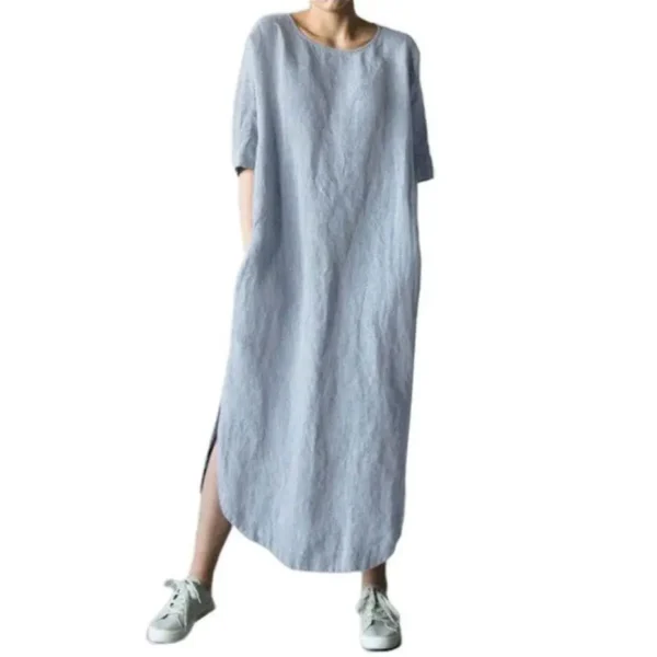 Linen Loose Maternity Tops Dresses for Pregnant Women Pleated Short Sleeve Dress Vestidos Outfits Pregnancy Clothing Plus Size - Image 6
