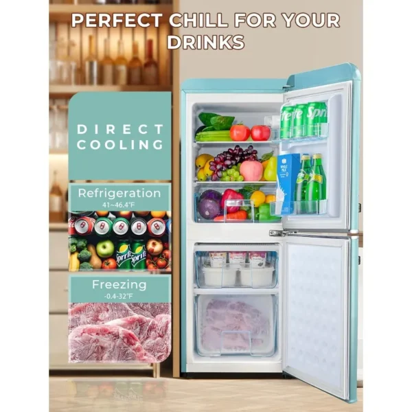 3.8 Cu.Ft Retro Fridge with Bottom Freezer and Drawer, 2 Door Refrigerator with 7 Adjustable Temperature Settings Blue - Image 3