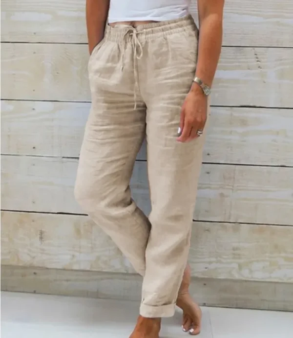 Cotton Linen Summer Pants for Women High Waist Elastic Casual Trousers Streetwear Solid Female Clothes 2024 Loose Pencil Pants - Image 5