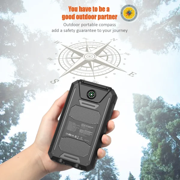 10000mAh Solar Charging Power Bank,Dual USB & Type C Output Port Multicharger Power Bank with Flashlight and Compass - Image 5