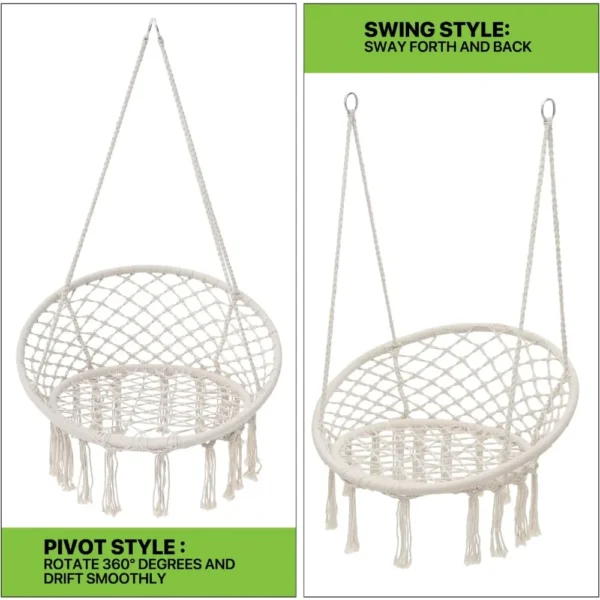 Hanging Hammock Chair with Cozy Full Cushion, Outdside Macrame Swing Chair with 350 Lbs Capacity, Ideal Accent Furniture - Image 6