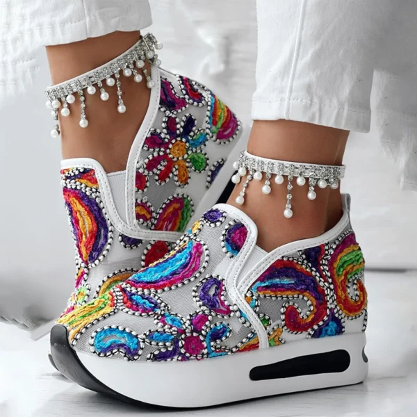 Summer Walking Sandals For Women Women'S Floral Embroidered Mesh Sneakers Casual Breathable Spring And Insulated Casual Shoes