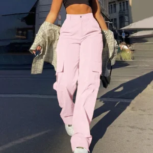 2024 Fashion Harajuku Cotton Linen Trousers Stretch Twill High Waisted Wide Leg Pants Casual Straight Leg Chino Y2k Clothes