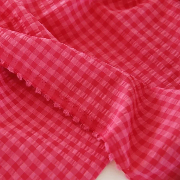 145x50cm Spring and Summer Yarn Dye Pitaya Red Plaid Yarn-Dyed Polyester Cotton Linen Washed Cloth Shirt Dress Clothing Fabric - Image 2
