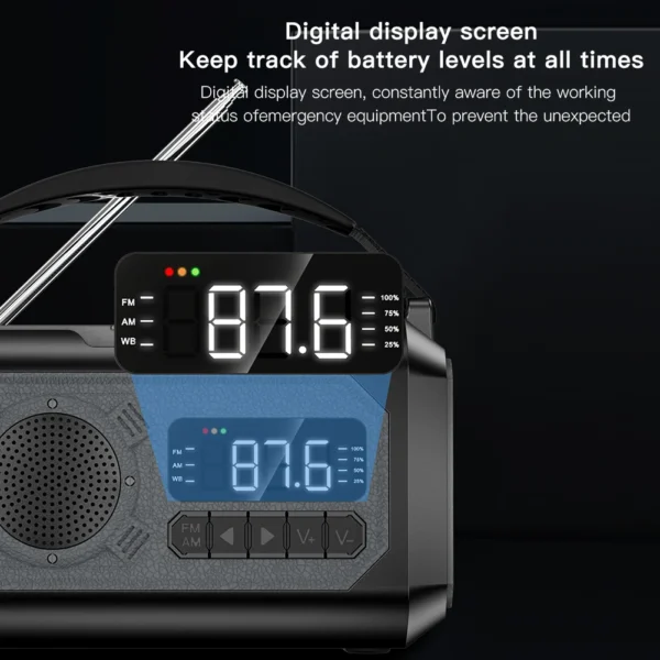 12000mAh Emergency Weather Radio Reading Lamp Solar Hand Crank Weather Alert Radio Power Bank SOS Alarm for Camping Hiking Tents - Image 4