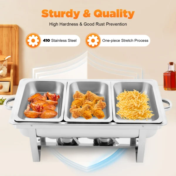 3 Pan Food Warmer Stainless Steel Chafing Dish Buffet Set Rectangular Catering Warmer for Restaurants Buffets Hotels Cafeterias - Image 2