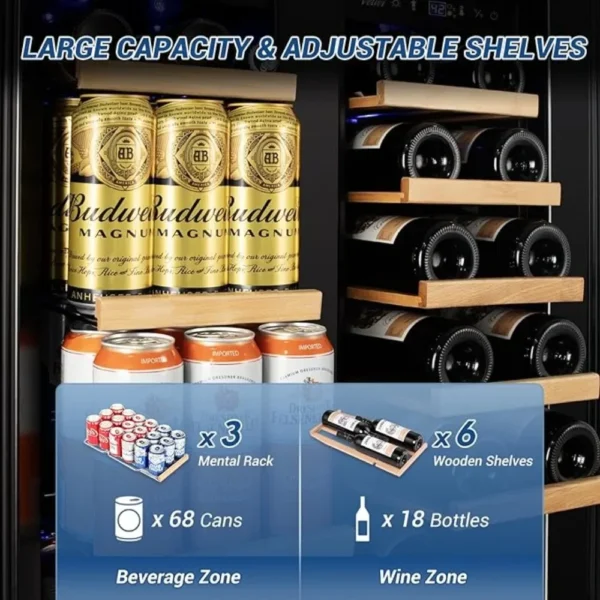Wine and Beverage Refrigerator Black, 24 Inch Beverage Cooler Under Counter Dual Zone with Glass Door&Lock - Image 3