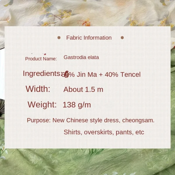 Summer Thin Linen New Chinese Style Dress Fabric， Figure National Style Cheongsam Shirt Fabric - Image 2