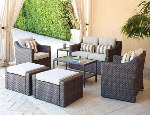 Outdoor Patio Furniture Set 7-Piece Brown Wicker Conversation Furniture Set Patio Lounge Chairs with Ottoman & Loveseat - Image 2