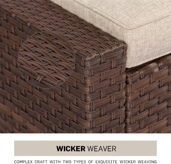 Outdoor Patio Furniture Set 7-Piece Brown Wicker Conversation Furniture Set Patio Lounge Chairs with Ottoman & Loveseat - Image 6
