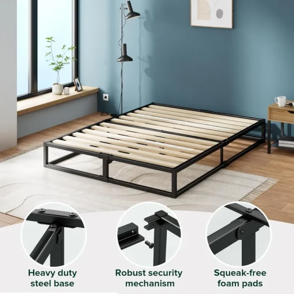 10 Inch Platform Bed Frame, Wood Slat Support, No Box Spring Needed, Eco Friendly Packaging, Easy Assembly, Black, Twin - Image 4