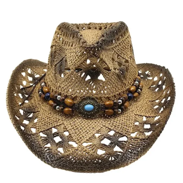 Straw Cowgirl Hat Unisex Beach Hat Cow Boy Hat With Hat Band For Men Women Breathable Lightweight Sun Protection