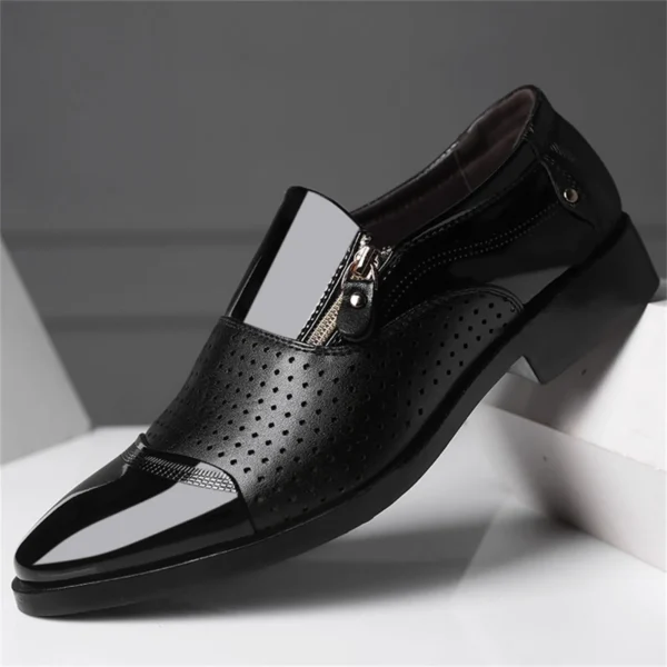 Leather Dress Shoes Men Fashion Summer And Autumn Men Leather Shoes Pointed Toe Low Heel Zipper Mens Leather Athletic Shoes - Image 5