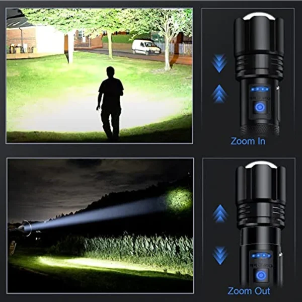 Rechargeable Super Bright Flashlight 7Modes High Lumens Tactical Flashlight Zoomable LED torch With COB Side Light and Display - Image 5