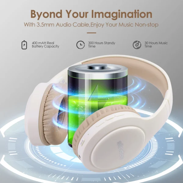 Siindoo JH-919Khaki Foldable Bluetooth Stereo Earphones Wireless Headphones 3EQ Sound Modes with Hi-FI Deep Bass Mic For Laptop - Image 3