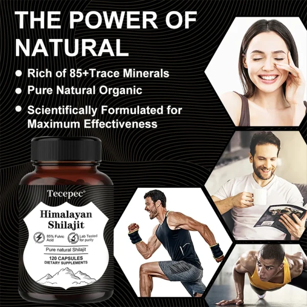 Natural Himalayan Shilajit Capsules - Rich in 85+ Trace Minerals, Good for Brain, Energy, Muscles, Joint Support, Heart Health - Image 2