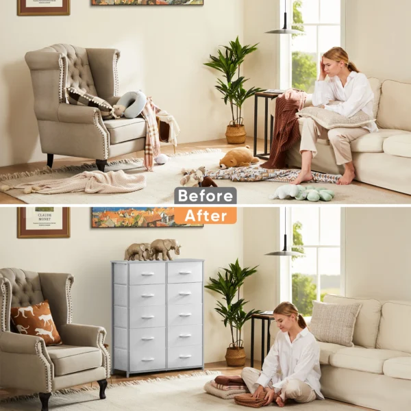 JHK Wardrobes For Bedroom With 5/7/10 White Lover Fabric Drawers Chest Wardrobe Closet For Storage Cabinet Bedroom Of Furniture - Image 5