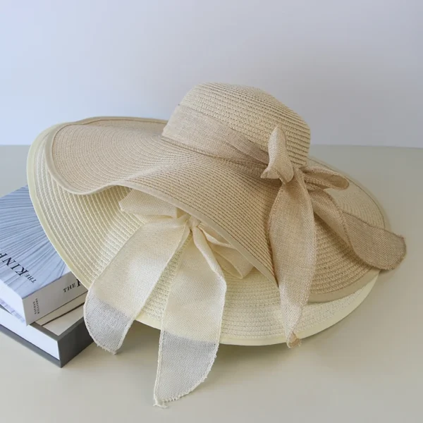 Summer Women Straw Hat Bowknot Wide Brim Floppy Panama Hats Female Lady Outdoor Foldable Beach Sun Cap - Image 5