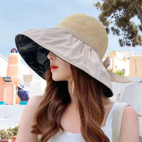 Women s Wide Brim Sun Hat with Bowknot Ribbon Lightweight Foldable UV Protection Bucket Hat for Outdoor Activities - Image 5