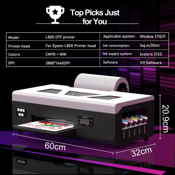 A4 impresora dtf For Epson L805 DTF Printer DTF Transfer Machine t shirt printing machine DTF Ink DTF Film For t shirt Print - Image 3