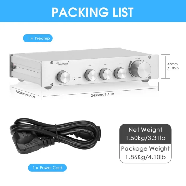 Nobsound HiFi 3-way Class A Digital Stereo Preamplifier 2.0 Channel Home Audio Preamp - Image 6