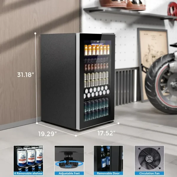 Beverage Refrigerator and Cooler, Mini Fridge 130 Can, Little Cooler with Digital Display 32~61℉, Refrigerator with 4 Shelves - Image 6