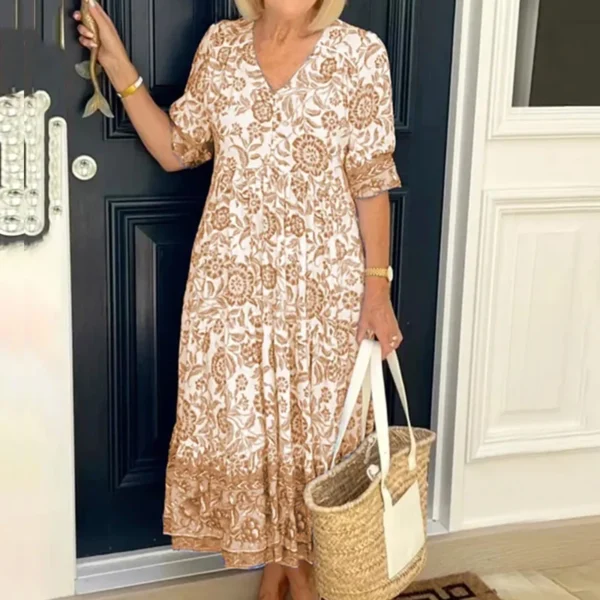 Boho Style Sundresses For Women Summer Casual V Neck Short Sleeve A Line Slim Maxi Gown 2025 Fashion Vestidos Para Mujer - Image 4