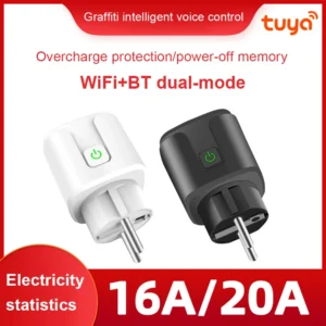 16A/20A Tuya WiFi Smart Plug Energy Monitoring EU Smart Plug Work with Alexa Google Assistant for Living Room Study Bedroom