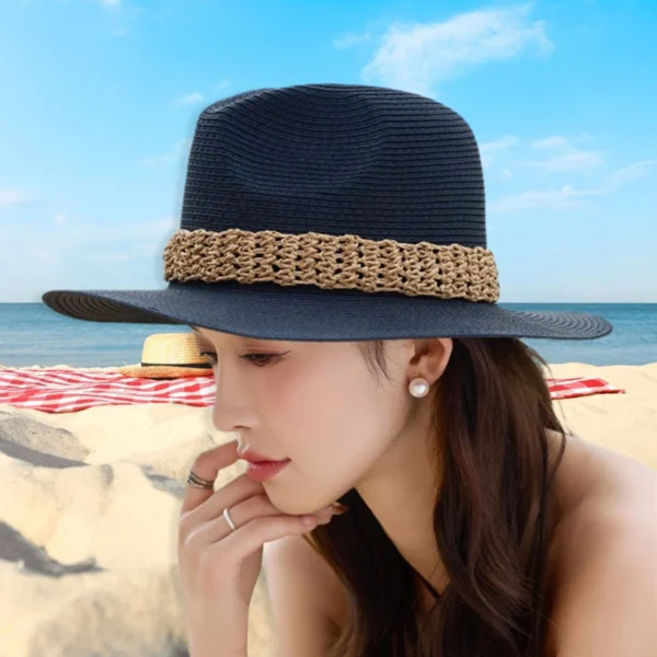Women Wide Brim Sun Hat with Bowknot Ribbon Summer Beach Straw Hat Foldable Floppy Fedora Hat for Vacation Travel Party Clothes - Image 4