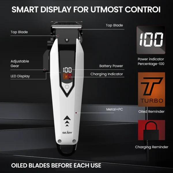 Sejoy Cordless Hair Clippers for Men Trimmers Set for Barber with LED Display Professional Slick Hair Cut Self-Sharpening Blades - Image 2