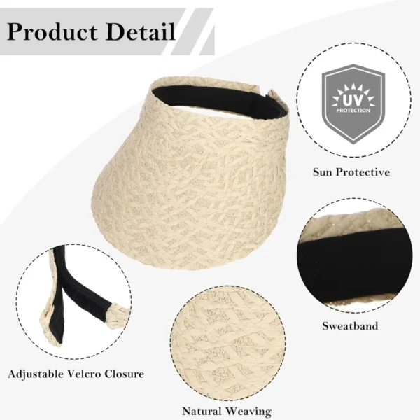 Womens Sun Hat Straw Visor UV Protection Wide Brim Packable Travel Summer Cap for Beach - Image 4