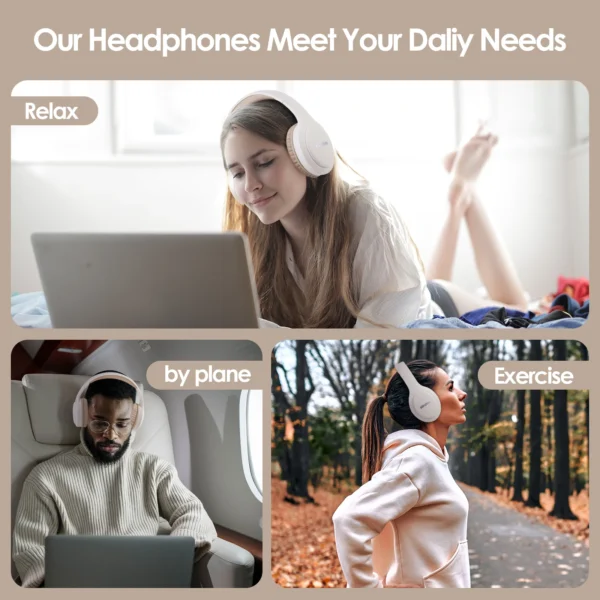 Siindoo JH-919Khaki Foldable Bluetooth Stereo Earphones Wireless Headphones 3EQ Sound Modes with Hi-FI Deep Bass Mic For Laptop - Image 6