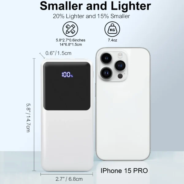 Power Bank Battery Pack Portable Charger, 10000mAh, PD 22.5W, Slim Design, 3 Outputs & 2 Inputs with LCD Display - Image 5