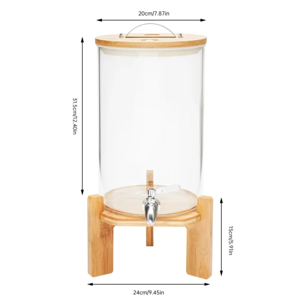 Glass Drink Dispenser with Bamboo Stand - 2 Gallon Cold Beverage Dispenser for Parties, Large Lemonade Jar with Spigot (7.5L) - Image 6