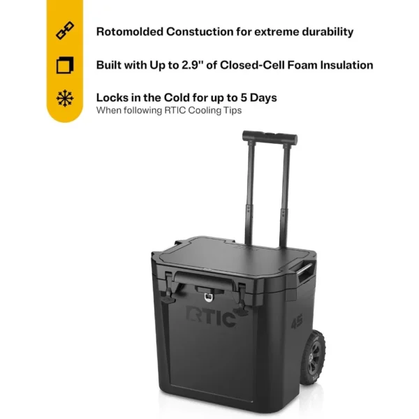 45 QT Wheeled Ultra-Tough Cooler Hard Insulated Portable Ice Chest Box for Beach, Drink, Beverage, Camping, Picnic, Fishing - Image 3