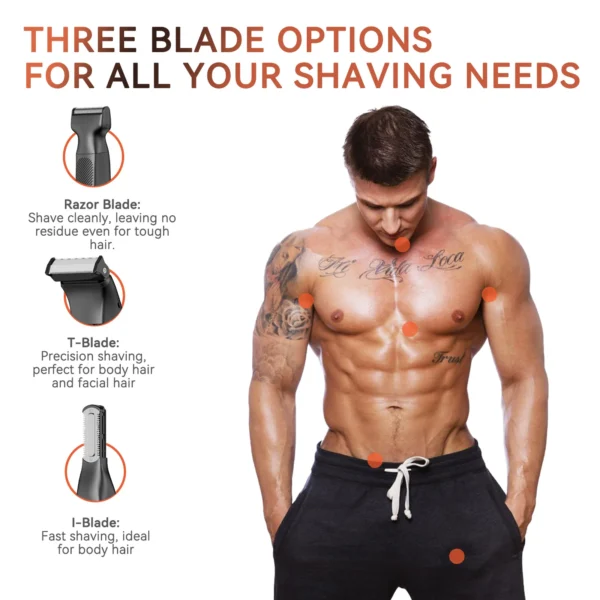 MAXGROOM 3 in 1 Men Bidirectional Body Hair Trimmer Electric Shaver IPX6 Waterproof Double-edged Razor Whole Body Hair Trimmer - Image 2