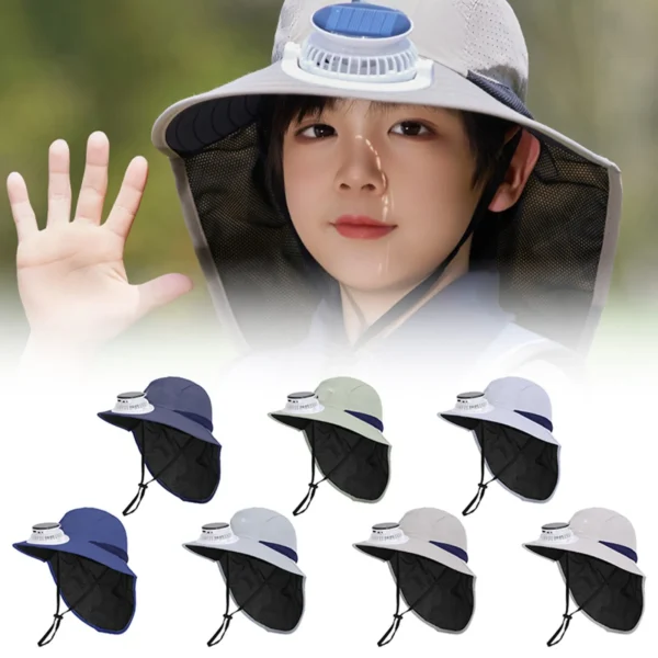 Summer Children's Solar Fan Hat Sunshade Hat Sun Protection Hat with fan USB Charging Outdoor Wide Brim Garden Hats Kids Sunhat - Image 5