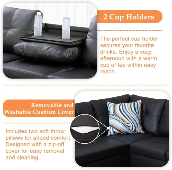 Sectional Sofa Couch, Modern 4-Seaters Living Room Furniture Sets with Chaise Lounge, Ottoman & 2 Pillows | L Shape Couch - Image 6