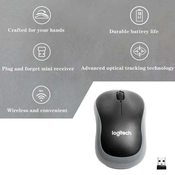 1-10PCS Logitech M185 Wireless Mouse 2.4Ghz USB 1000DPI Mice USB Receiver Energy-saving Mouse For Mac Os Chrome Window 10/8/7 - Image 3