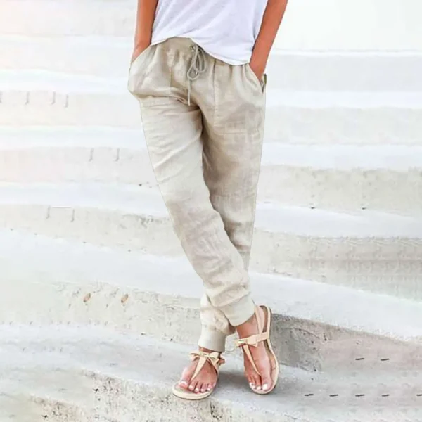 Tops Cotton Linen Drawstring Y2k Cargo Pants Women Streetwear Elastic Waist Pants Casual Trousers With Pockets Straight Trousers - Image 4