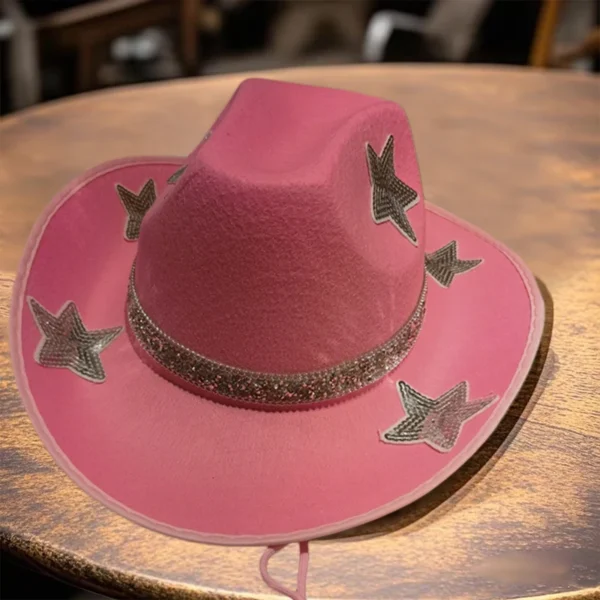 Women Glitter Cowboy Hat with Sequin Stars and Wide Brim Stylish Western Beach Hat for Wedding Carnival Rave Party and - Image 5