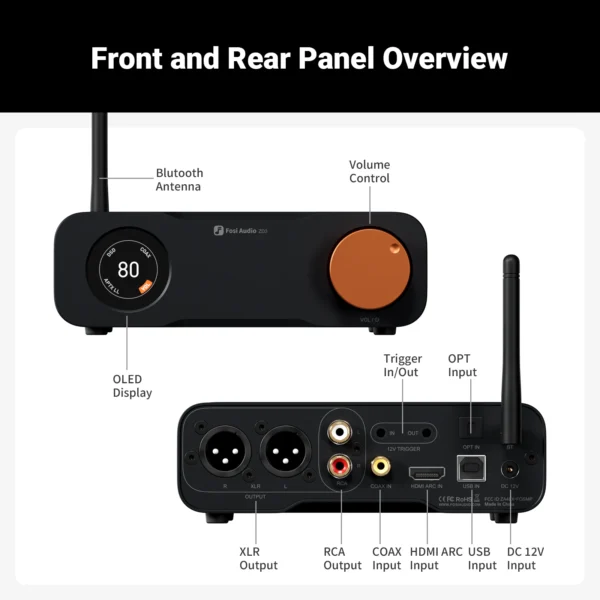 Fosi Audio ZD3 Bluetooth USB Desktop DAC ARC Input, ES9039Q2M Fully Balanced Digital Decoder for Stereo Amplifier with Remote - Image 2