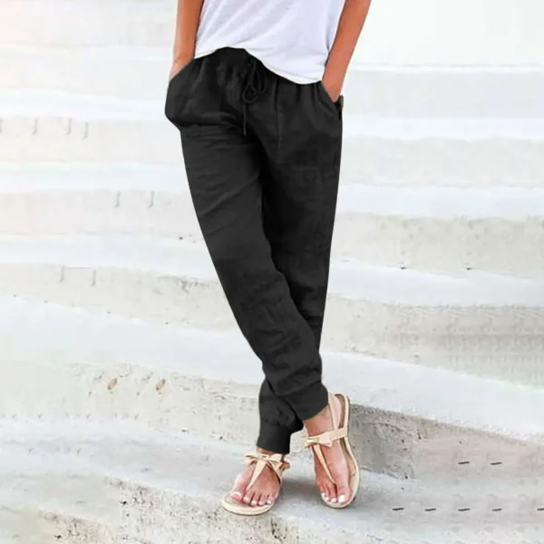 Tops Cotton Linen Drawstring Y2k Cargo Pants Women Streetwear Elastic Waist Pants Casual Trousers With Pockets Straight Trousers - Image 3