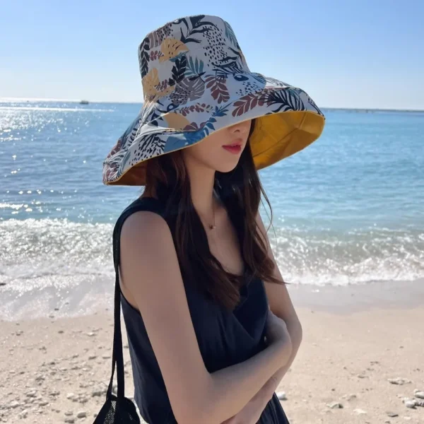 Women Wide Brim Summer Sun Hat Wired Edge Beach Bucket Fishing Hats Reversible Foldable Travel UV Protection - Image 4