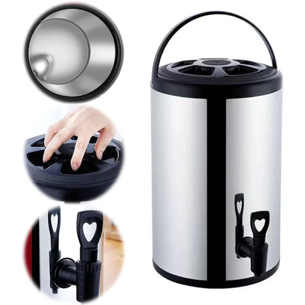 Stainless Steel Double-Layer Container 6L/8L with Faucet Beverage Dispenser Milk Tea Buckets Ideal for Water Milk Tea and Coffee - Image 3