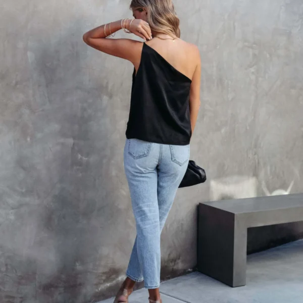 Summer Blouses For Women Fashion 2023 Sleeveless Satin Shirt Loose Casual Round Neck One Shoulder Camisole Camisas Y Blusas 블라우스 - Image 5