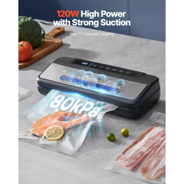VEVOR 80Kpa 120W Electric Vacuum Sealer Machine 7-in-1 Dry/Wet Food Sealer with Built-in Cutter Knife for Kitchen Food Storage - Image 2