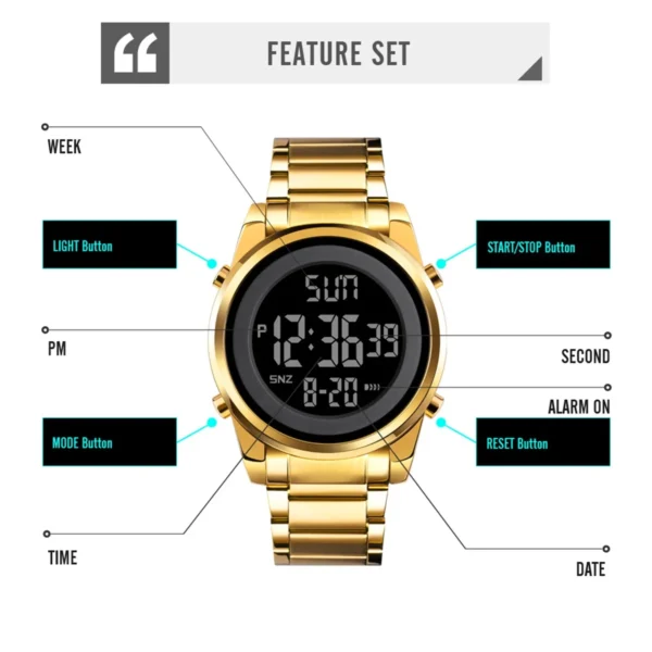 SKMEI 2 Time Digital Watches Fashion Sports Electronic Wristwatches Chrono Count Down Alarm Clock Waterproof Watch For Men Women - Image 5